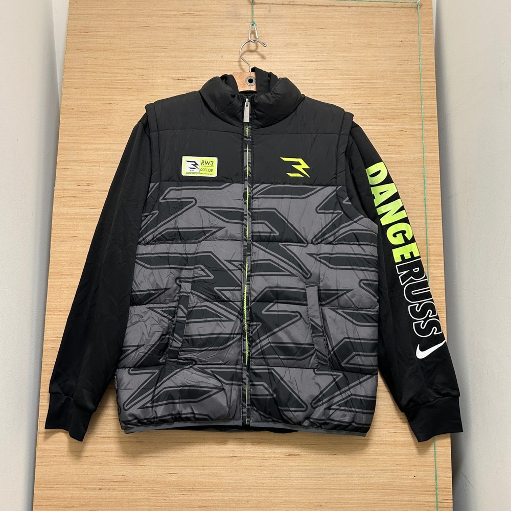 Nike Russell Wilson Dangeruss RW3 Youth XL Black Grey Hybrid Puffer Jacket 6605